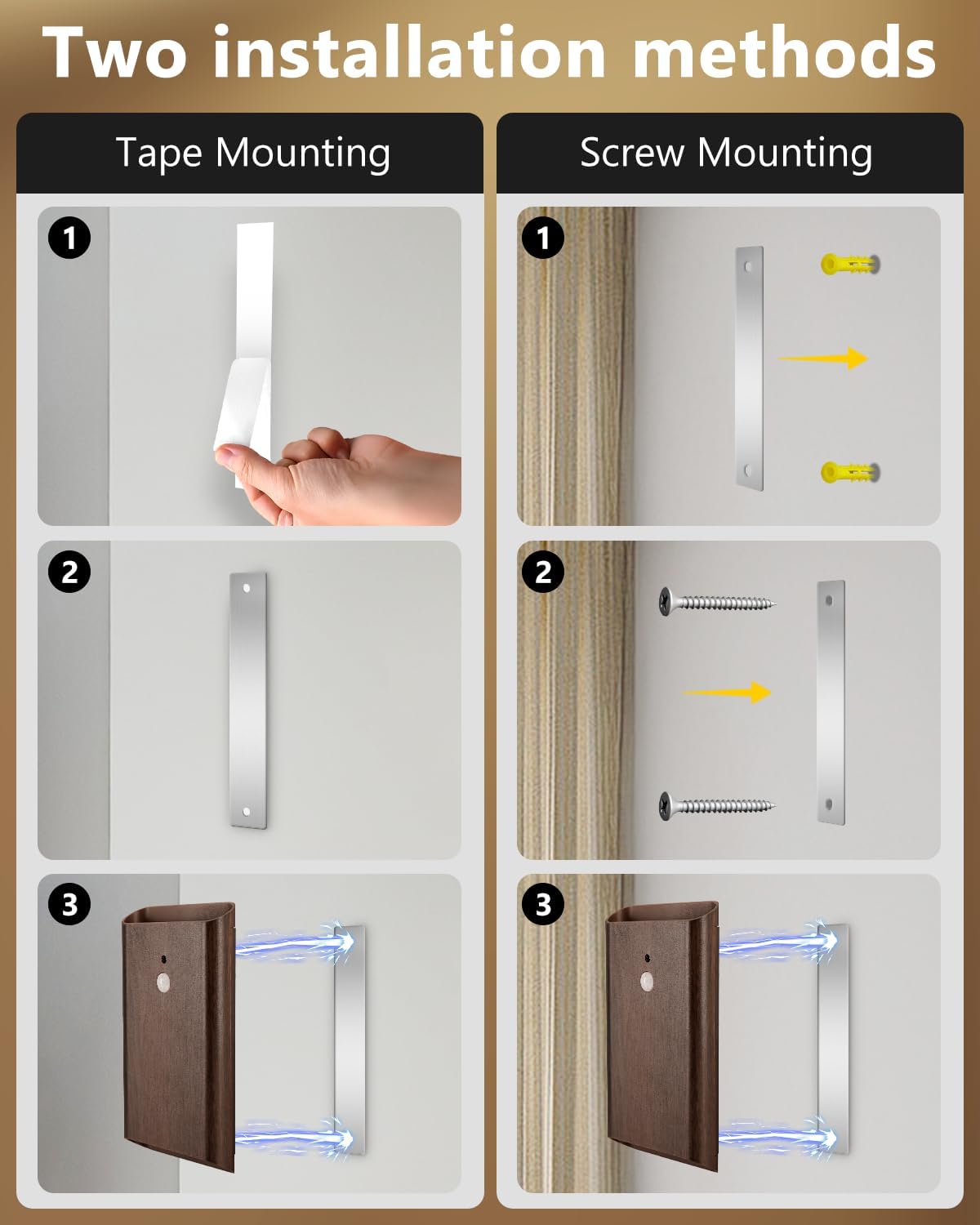 WERFOP Rechargeable Motion Sensor Wall Light Set of 2 (Walnut) | 5000mAh Wireless Battery Operated,3 Colors Up/Down