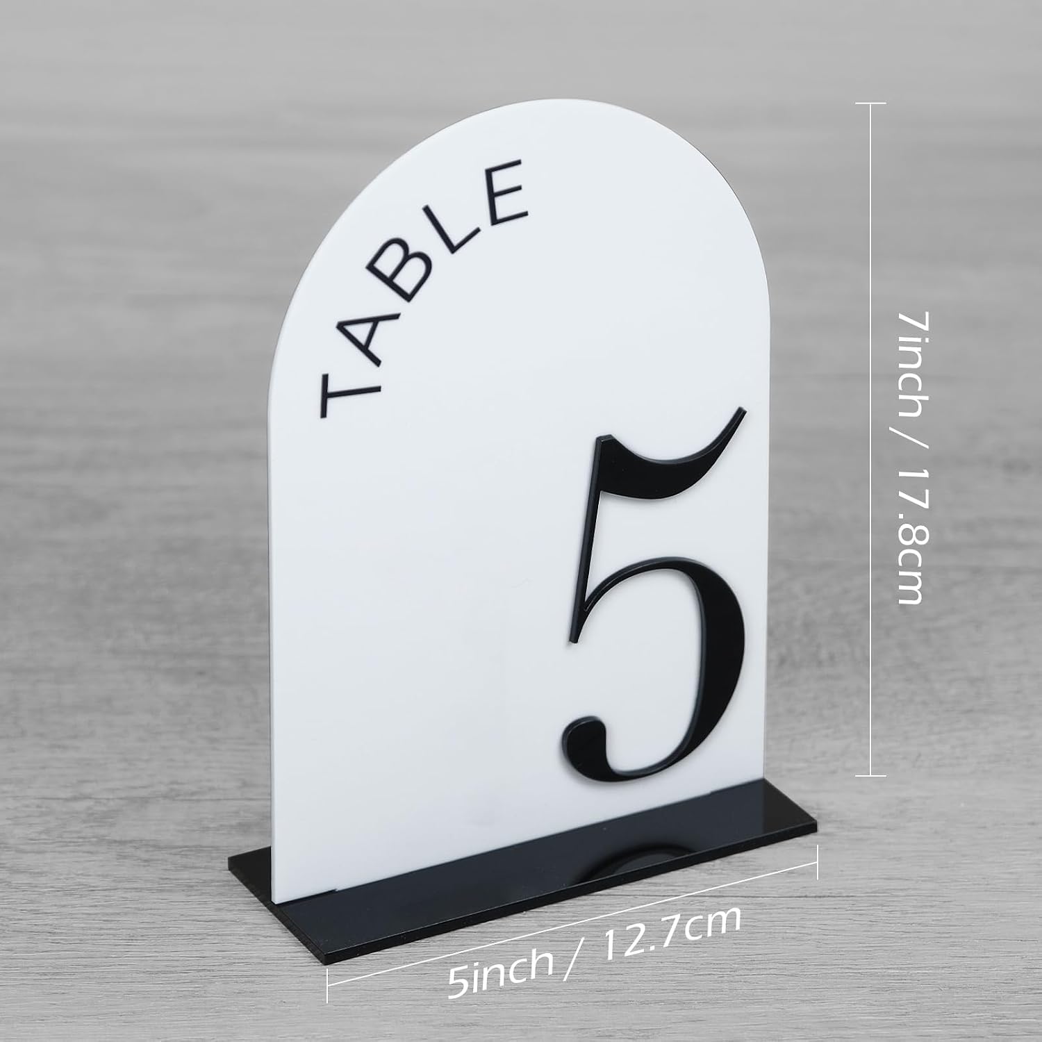 White Arch Wedding Table Numbers 1-20 with Stands | 20 Pack 5x7 Inch White Acrylic Arch Signs with Raised Black