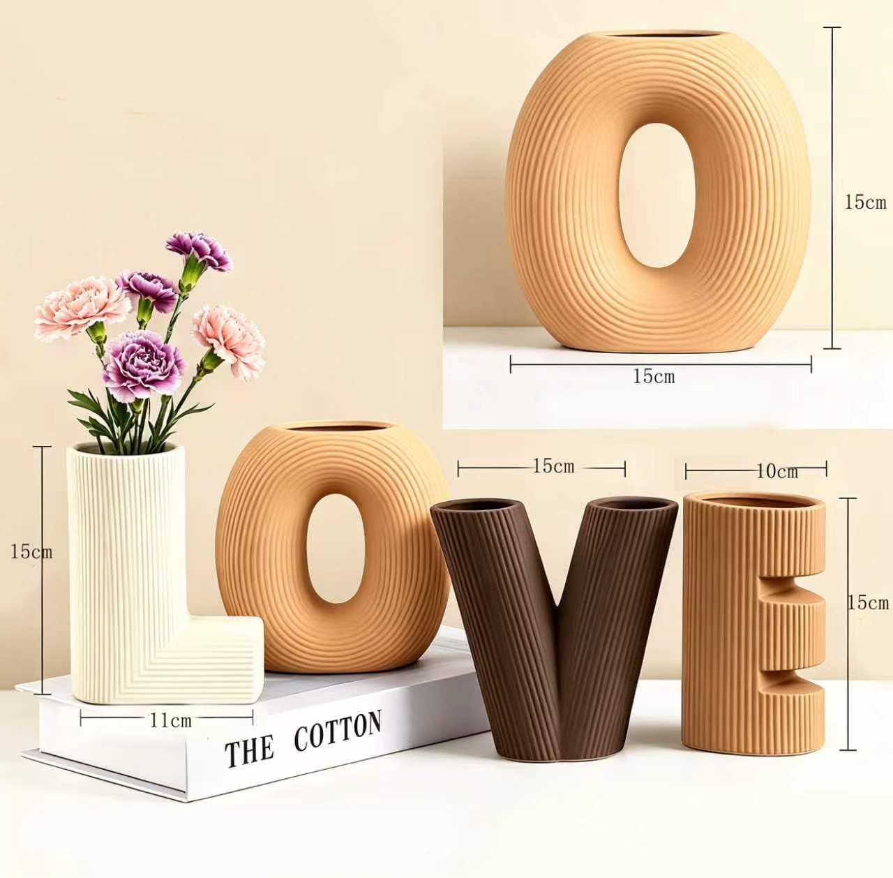 Love Vases Ceramic Flower Vases Trendy vases for Flower Decor Entryway Decorative / Brown / Set of 4