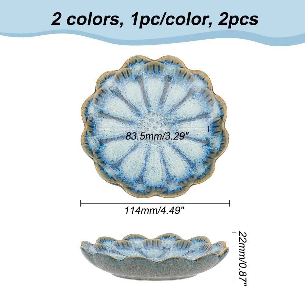 2 Color Ceramic Jewelry Tray / 2 Colors-blue Lotus Flower / Set of 2