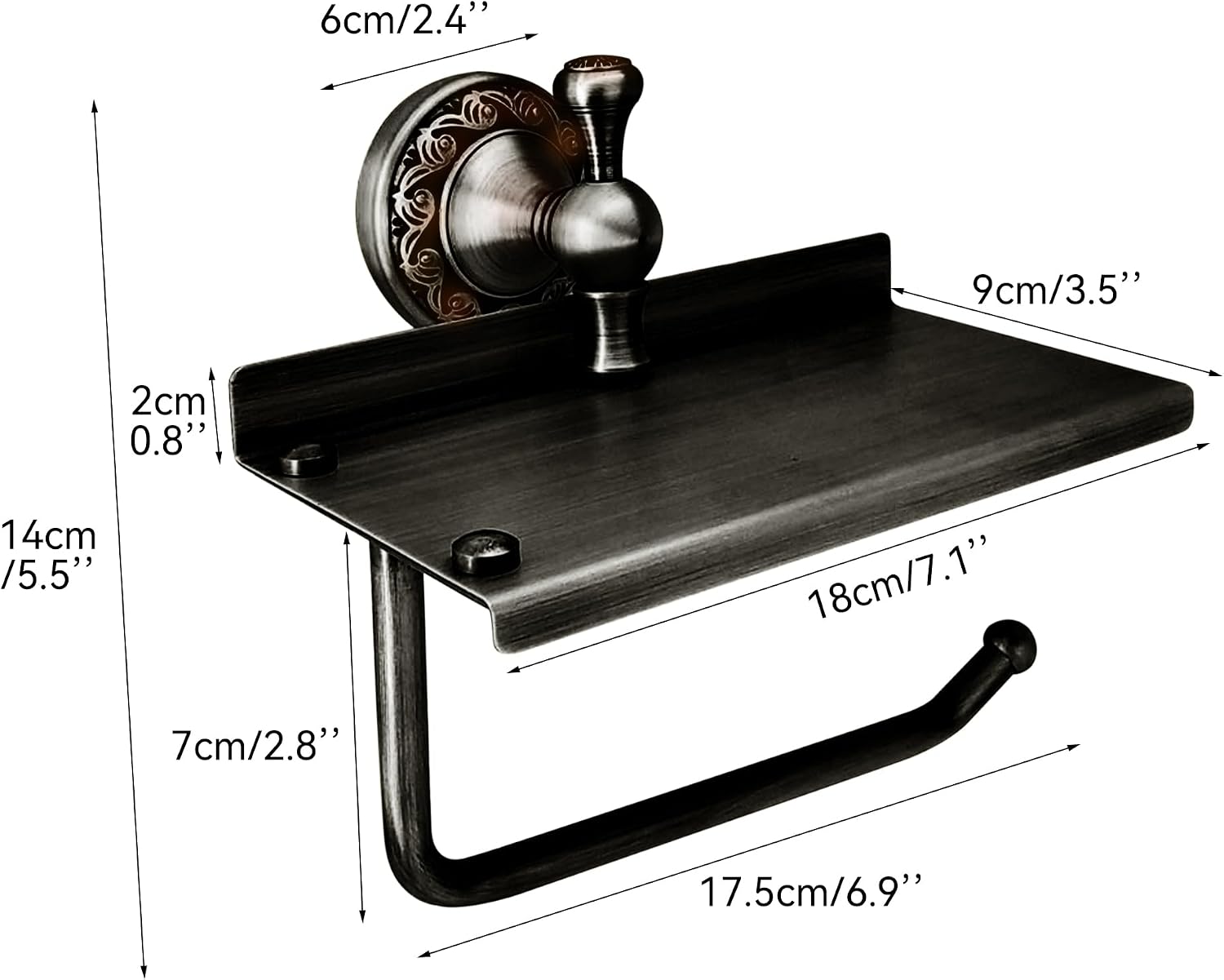 Oil Rubble Bronze Brass Bath Toilet Paper Holder with Phone Shelf, Wall Mounted Black Bathroom Hardware Accessories