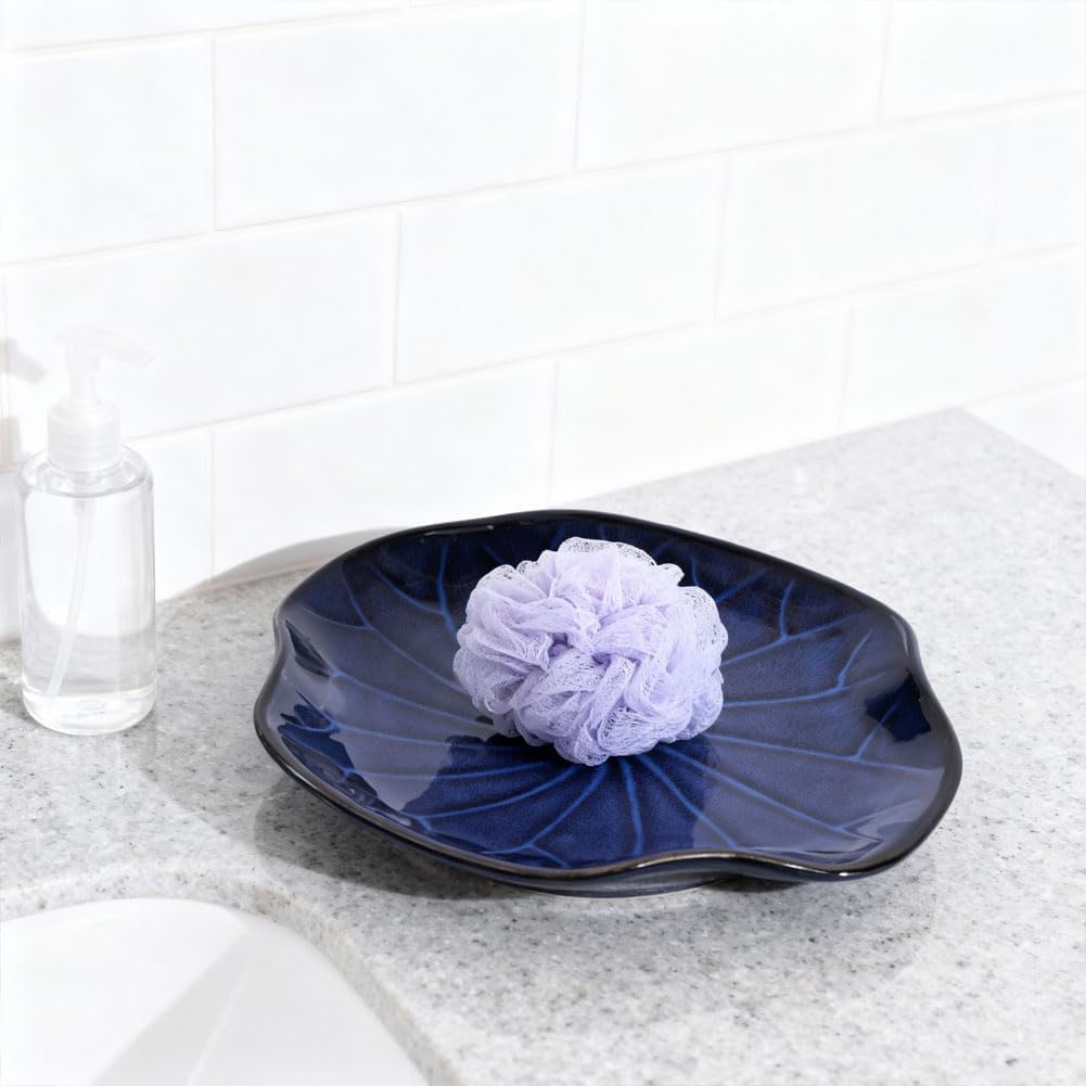 Lotus Leaf-Shape Ceramic Decorative Tray / Blue