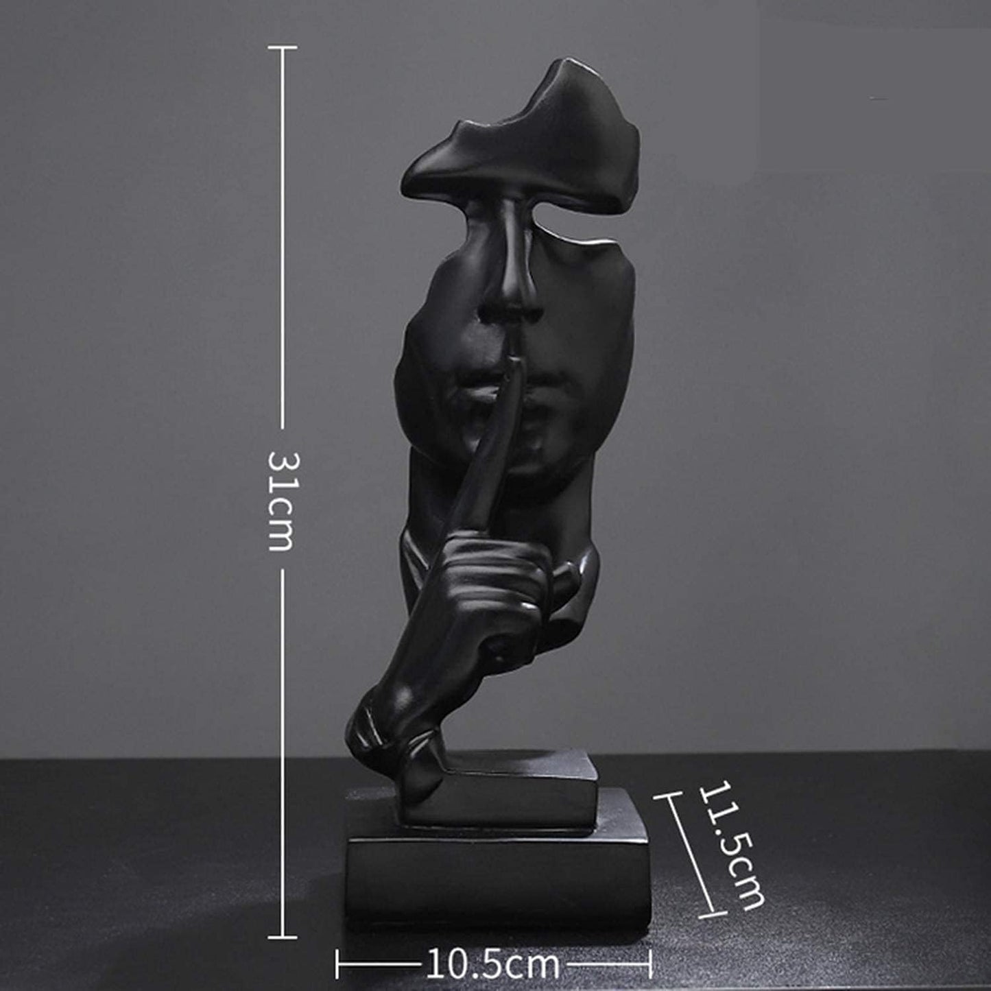 Thinker Statue / Silence is Gold Abstract Art Figurine / Medium / Black