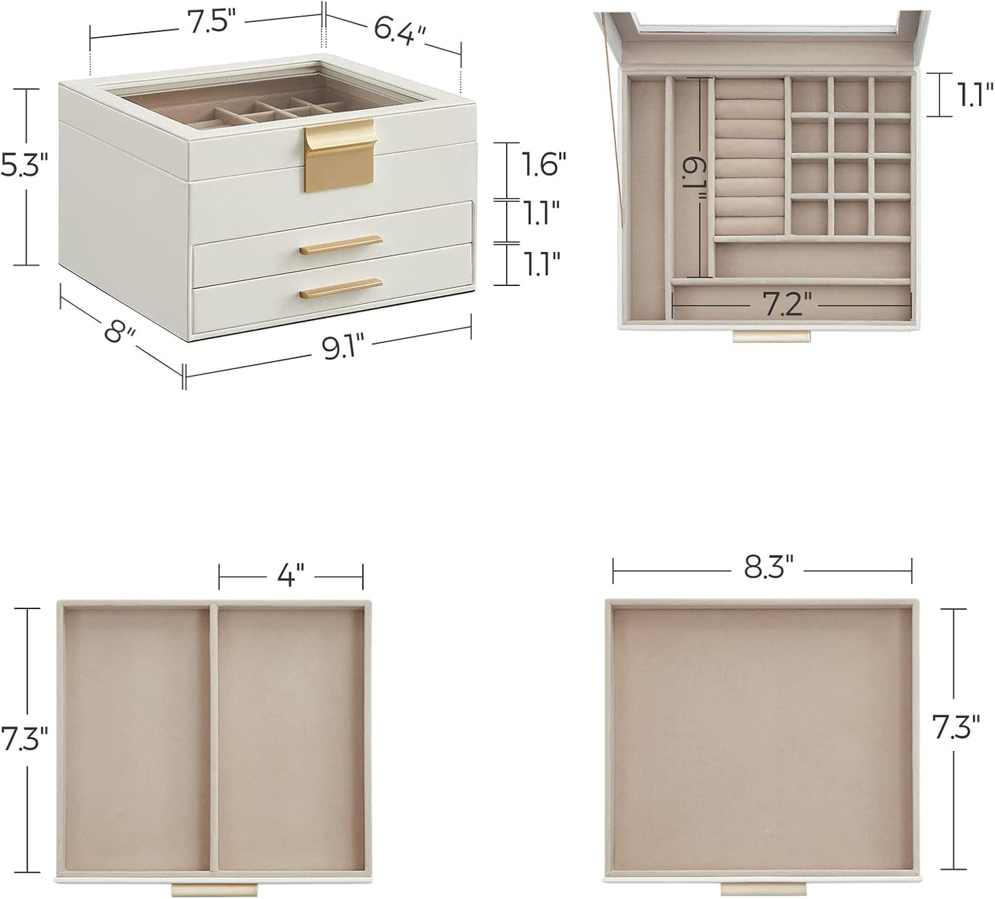 Jewelry Box Organizer / 3 Layer / Cloud White + Gold