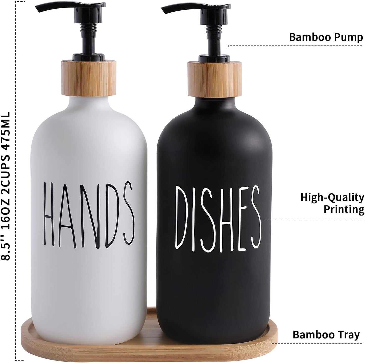 MOMEEMO Soap Dispenser Set, Black & White | Contains Hand and Dish Soap Dispenser, Suitable for Kitchen Decor