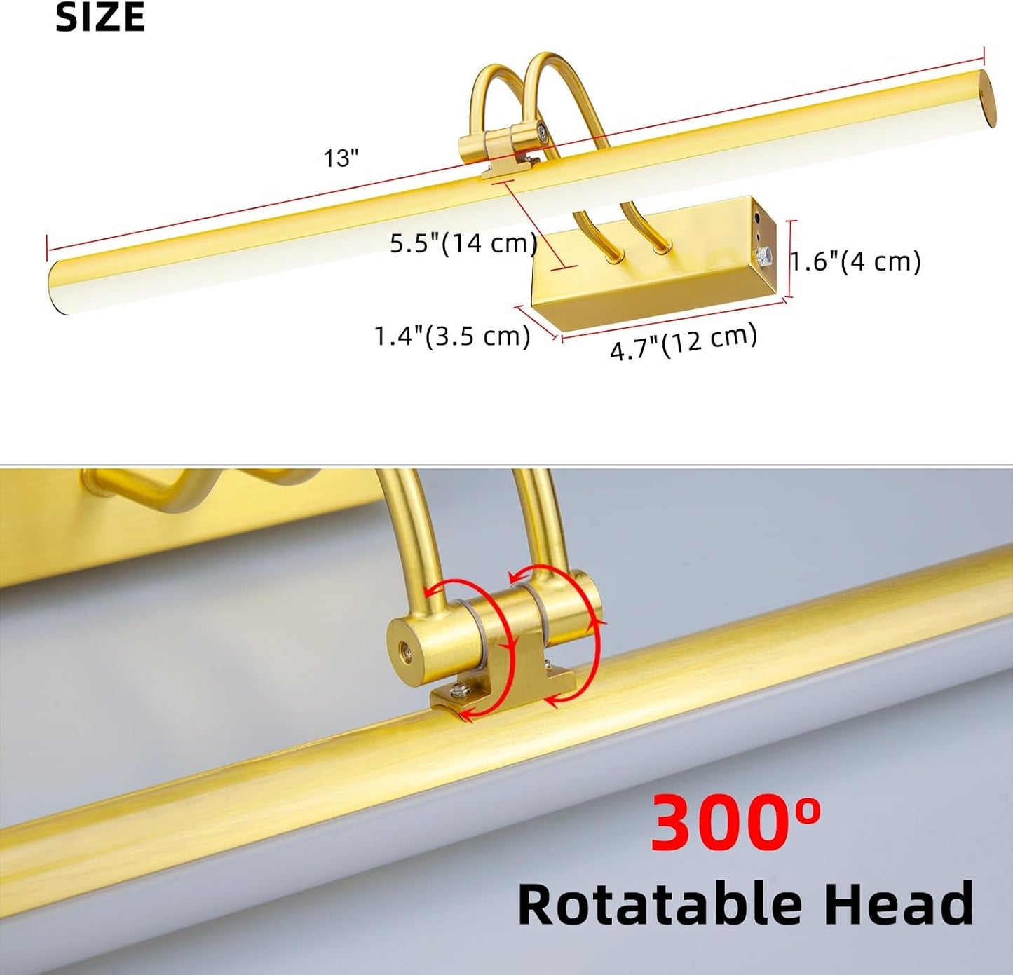 Picture Light,5000mAh Wireless Wall Light,13" Art Light,Plated Gold | Rechargeable Photo Lights,Remote Timer and Dimmer