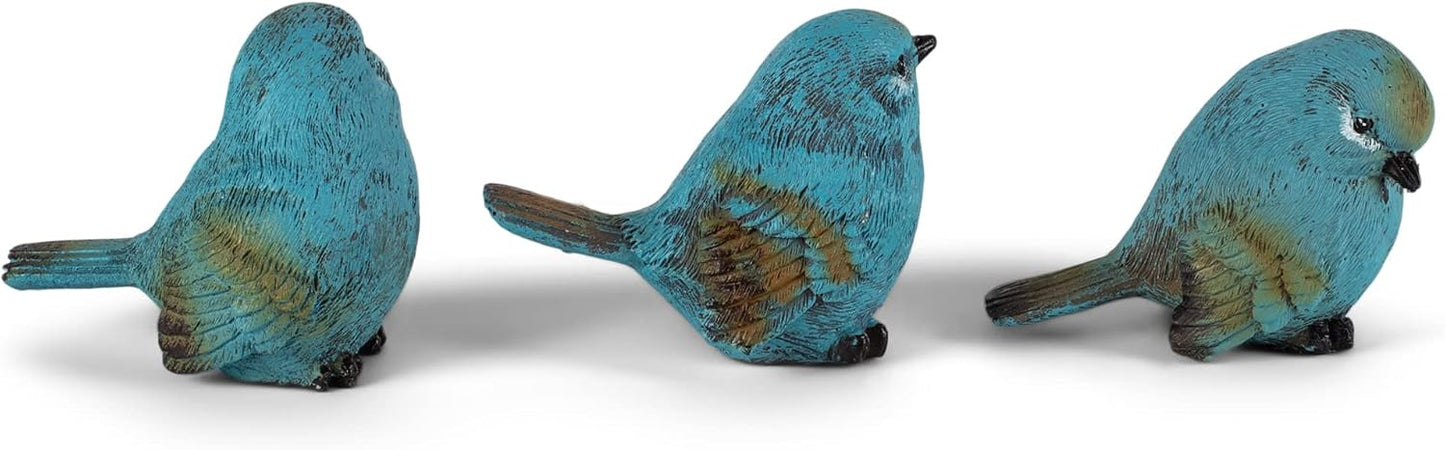 Seaside Cottage Textured Chickadee Birds Resin Stone Tabletop / Blue / 2.5 x 2.5 / Set of 3