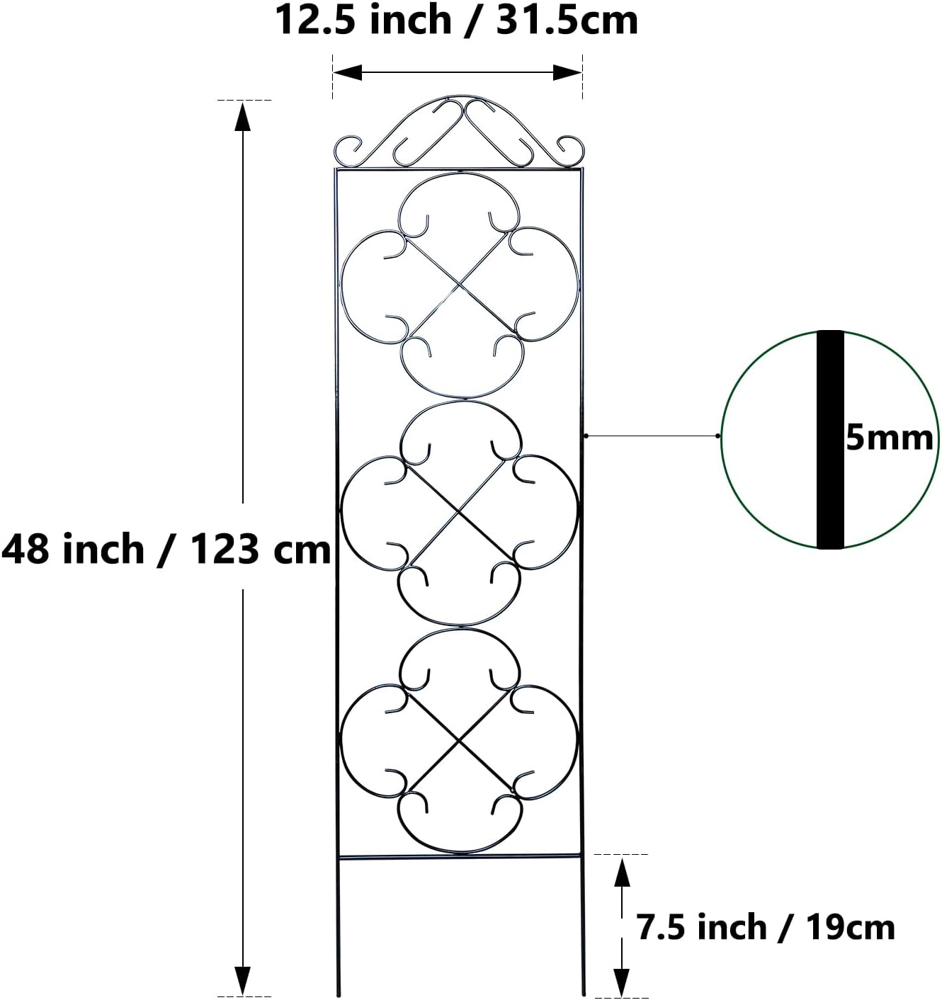 4 Pack 48" x 12.5" Metal Trellis for Potted Plants and Planters | Garden Trellis for Climbing Plants,Rust-Resistant