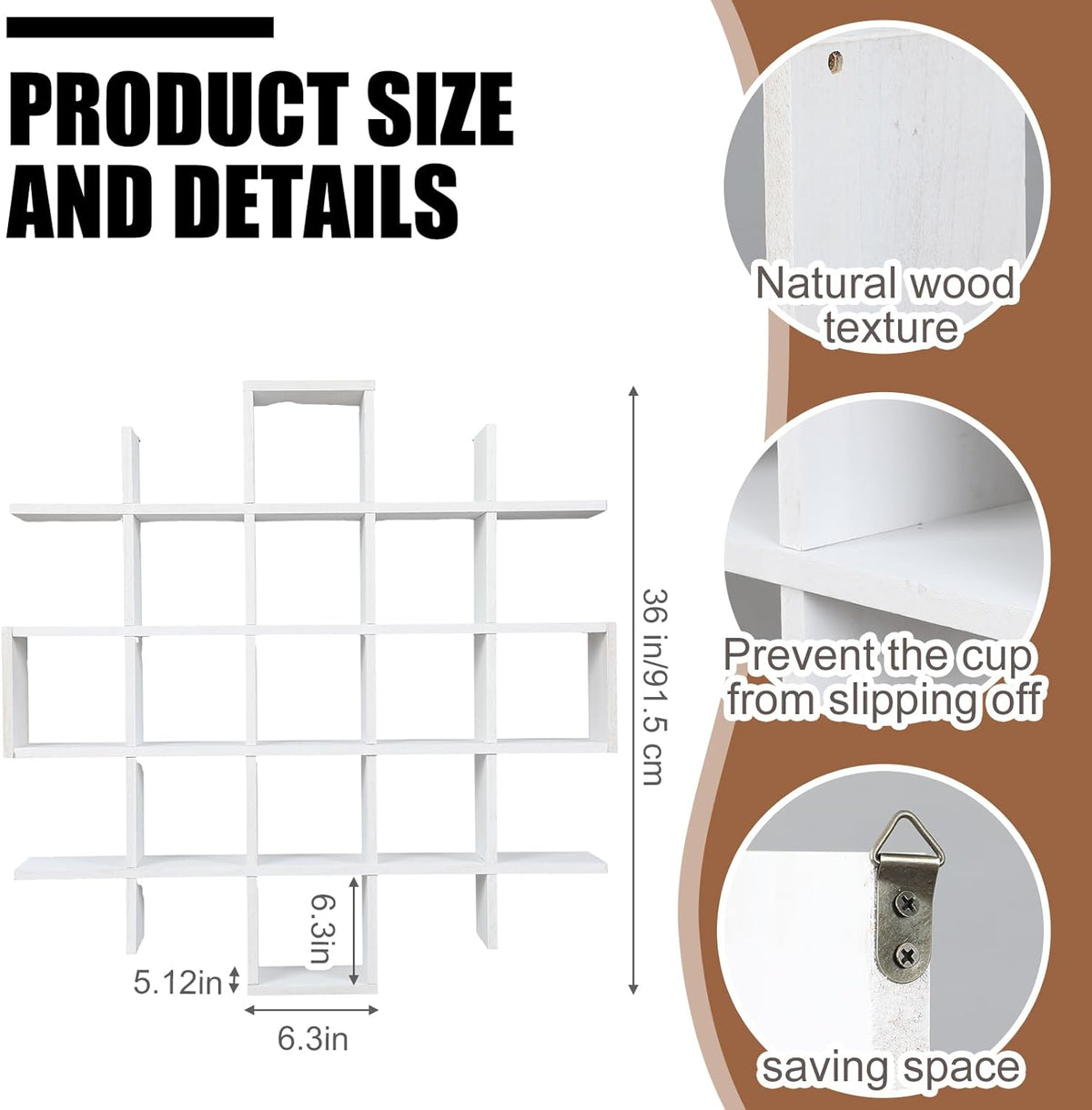 Suzile Oversize Tea Cups and Saucers Shelf Rustic Wooden Coffee Display Shelves Wooden Floating Curio Shelf Mounted Tea