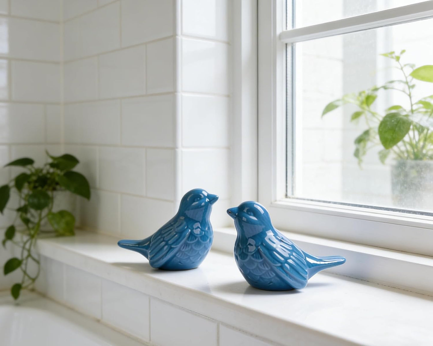 Ceramic Bird Figurines / Blue / 3.75 Inch / Set of 2