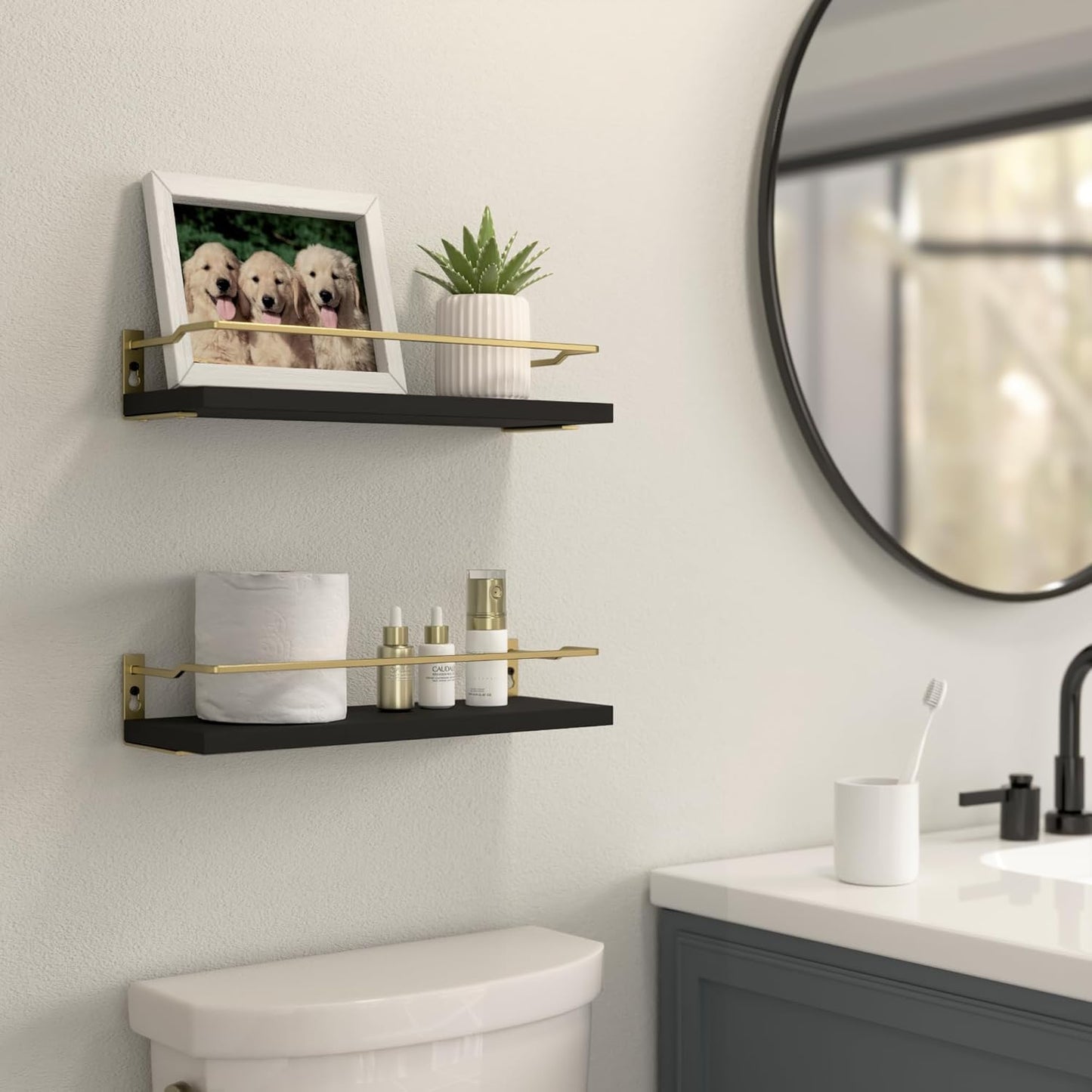 RICHER HOUSE Floating Shelves Bathroom, Small Wall Shelf Over Toilet 2 Set | Wall Mounted Shelves Decor for Bathroom