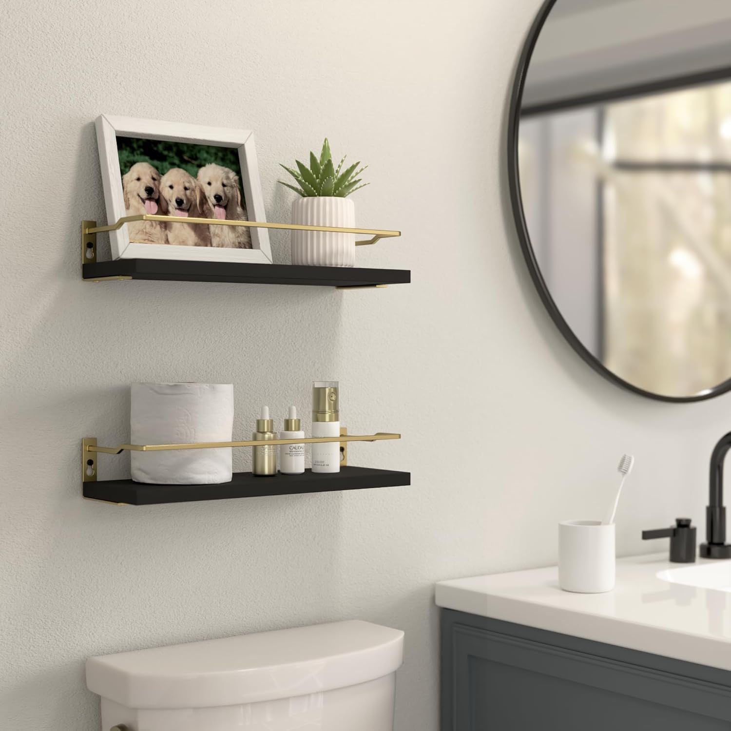 RICHER HOUSE Floating Shelves Bathroom, Small Wall Shelf Over Toilet 2 Set | Wall Mounted Shelves Decor for Bathroom