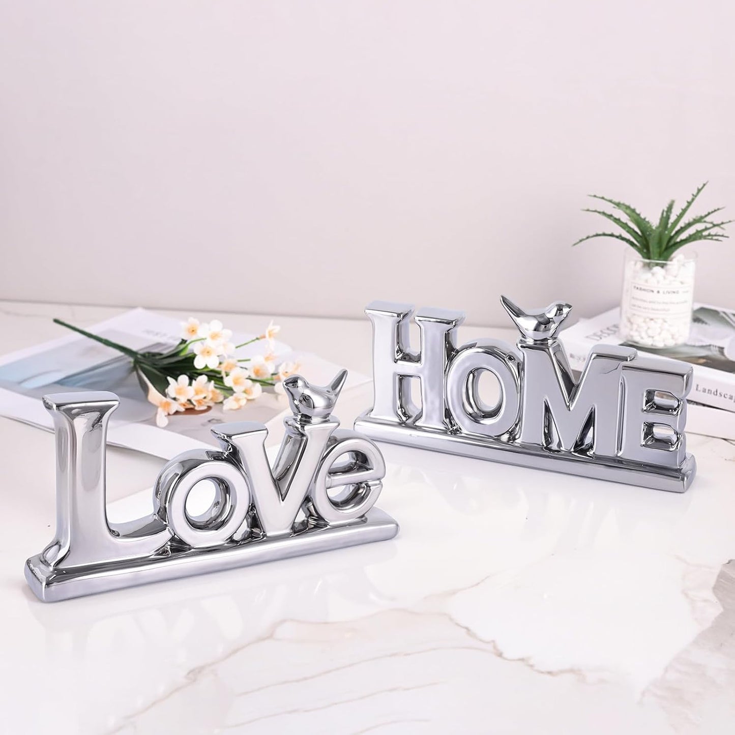 Abstract Statue / Love Sign Decor / Silver / Set of 2