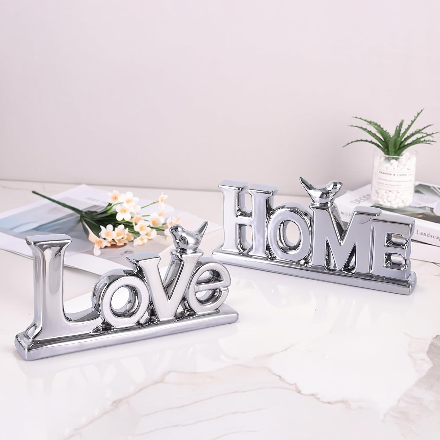 Abstract Statue / Love Sign Decor / Silver / Set of 2