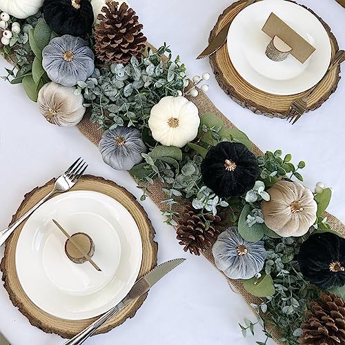 Winlyn 12 Pcs Small Assorted Faux Velvet Pumpkins Decorative Fabric in White Black Gray Taupe Foam Pumpkins 3" for Farmhouse Fall Wedding Thanksgiving Halloween Table Centerpiece Mantel Décor