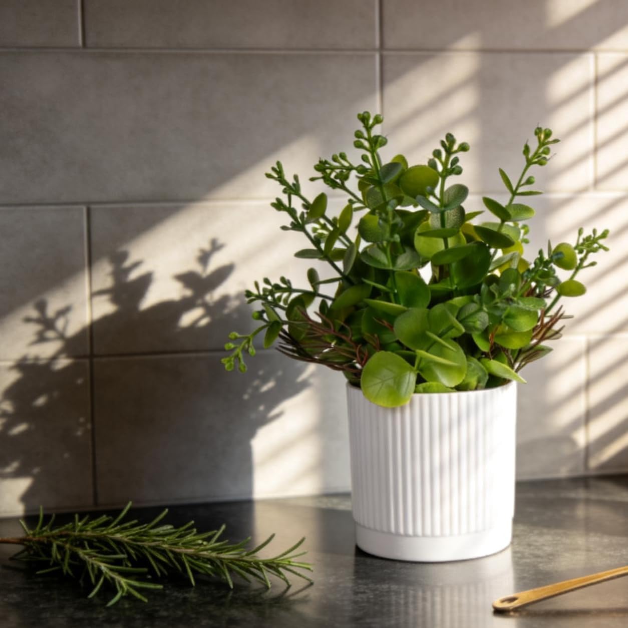 Fake Plants Mini Artificial Plants Faux Greenery / Green-2 / Set of 4