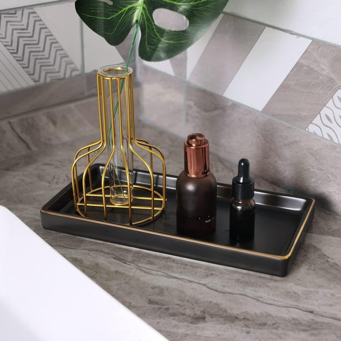 Ceramic Bathroom Tray for Countertop / Black / 10 x 5
