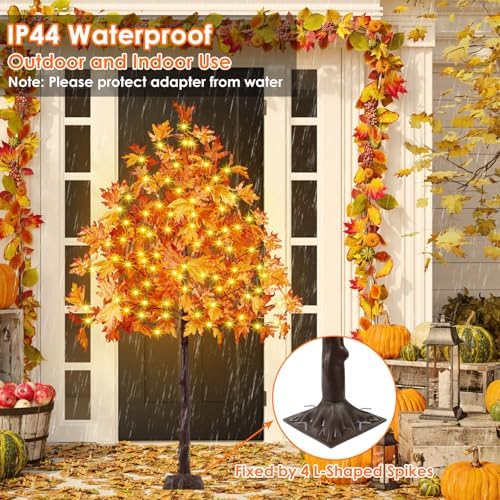 2 Pack 6FT Lighted Maple Tree 300 LED Artificial Fall Tree for Home Decor