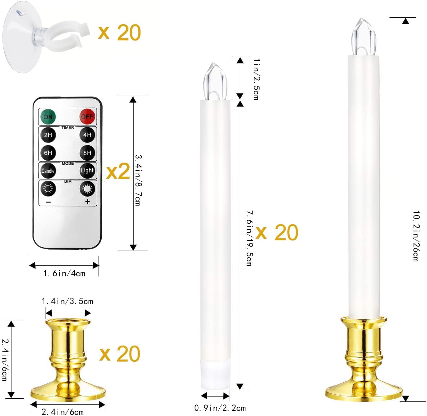 YAUNGEL Window Candles, 20 Pack LED Battery Operated Christmas Candles for Windows with Remote Timer Electric Candle