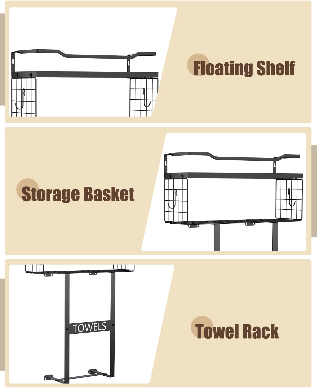 Aetyord Towel Racks for Bathroom Wall Mounted Towel Storage Organize | Towel Storage with Wood Shelf & Metal Basket,Fit