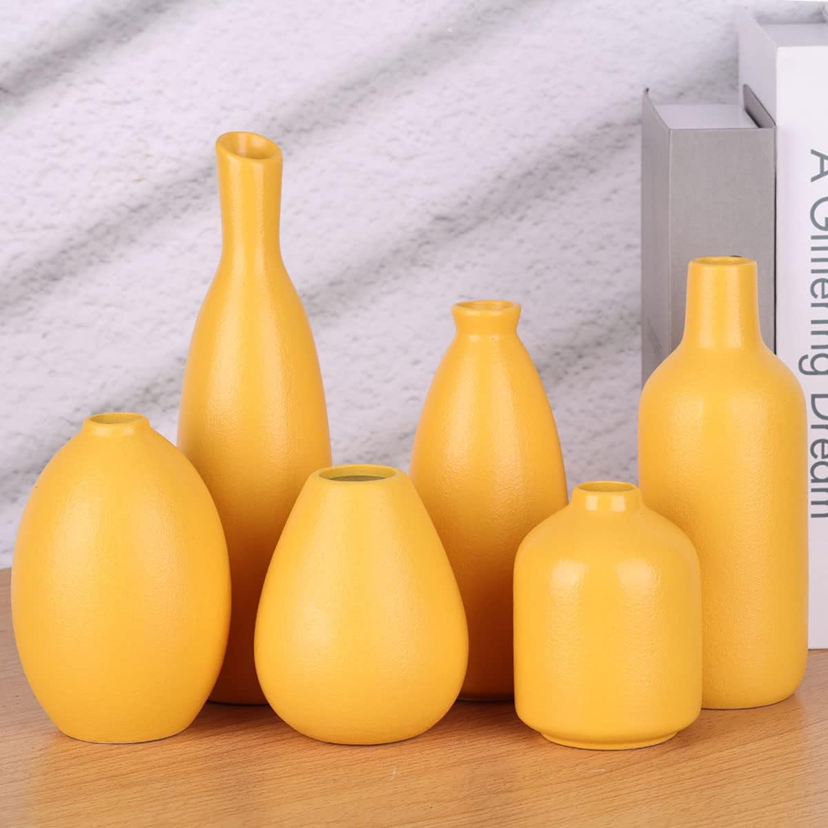 Yellow Ceramic Bud Vases / Yellow Set / Set of 6