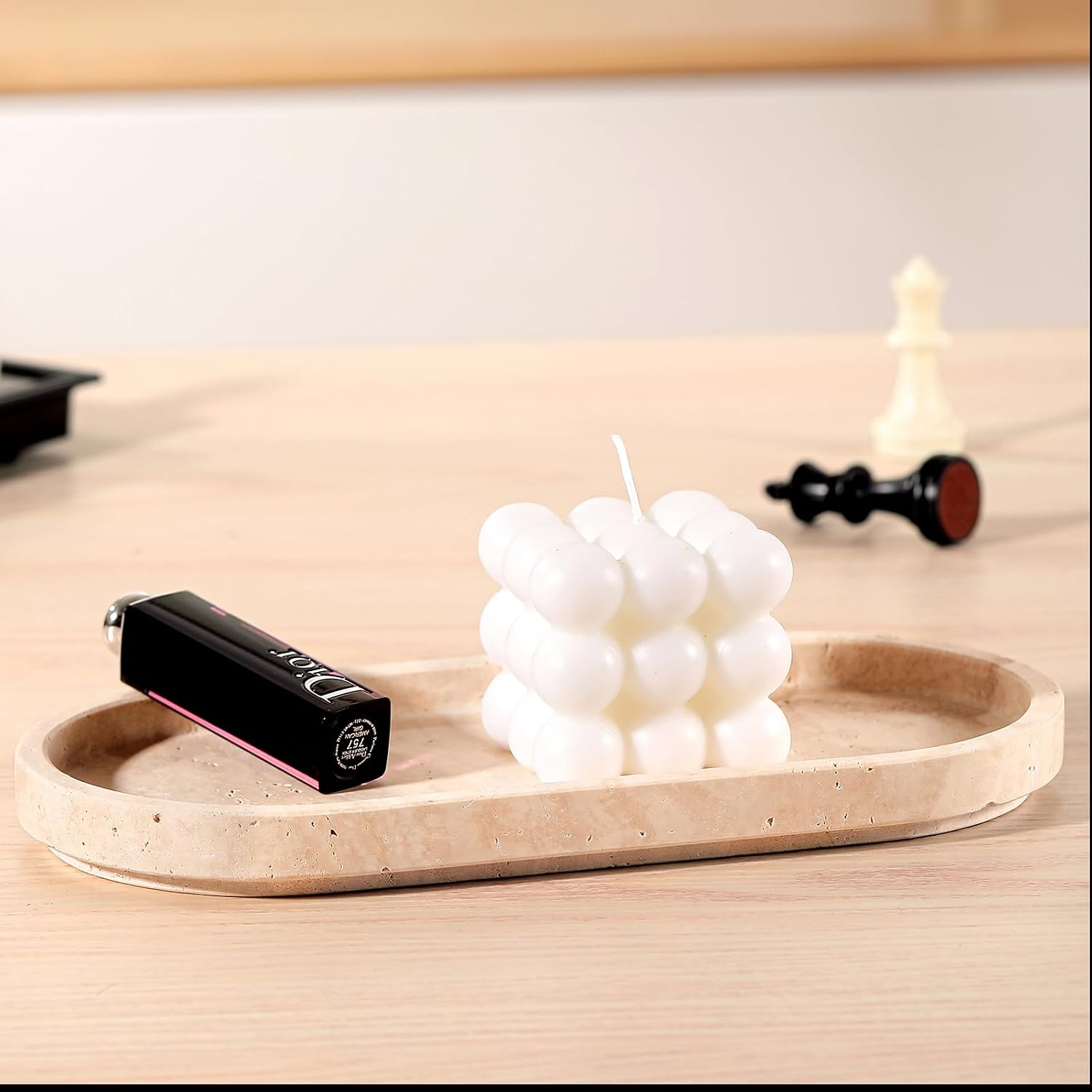 Bathroom and Vanity Marble Small Tray for Soap Bottle / Natural / 10 x 5