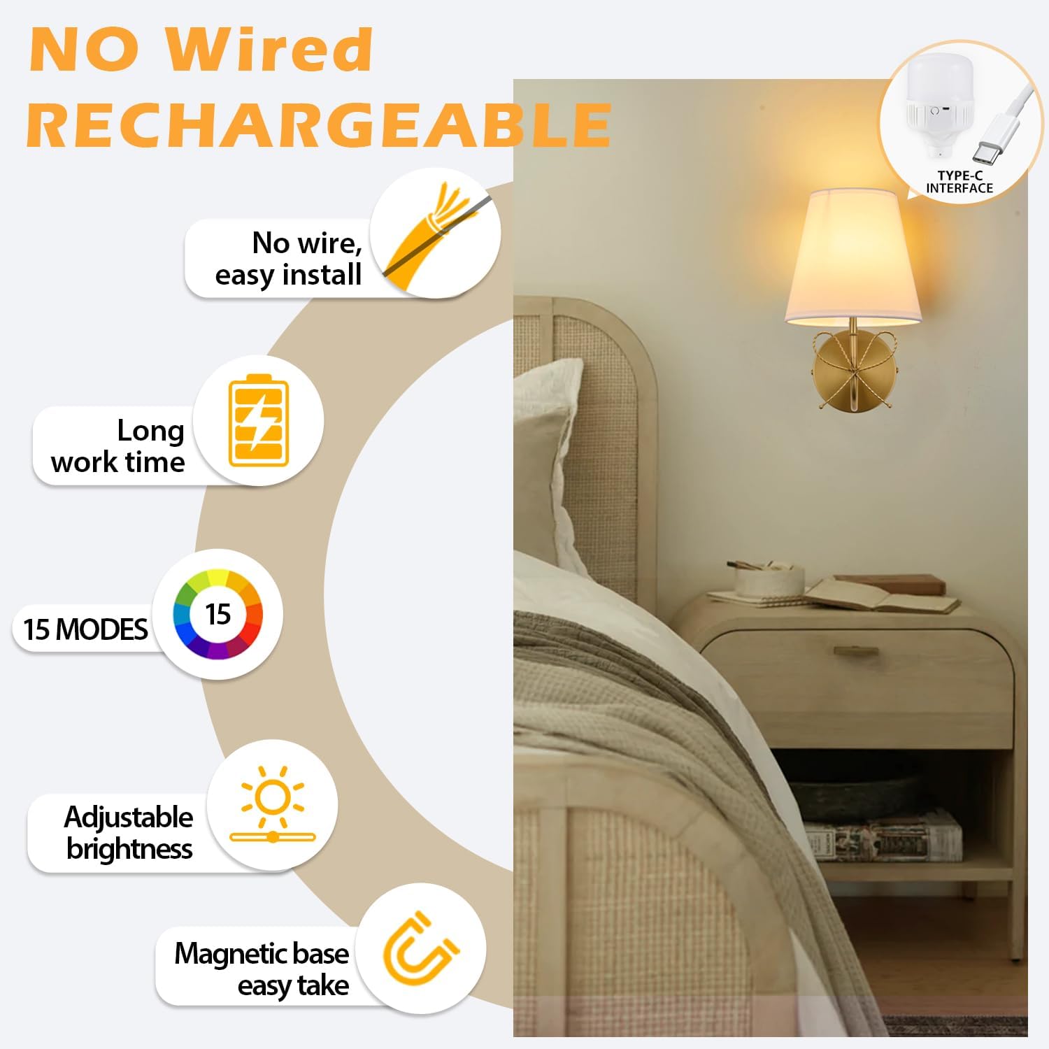 PASSICA DECOR Bow Wireless Battery Operated Wall Sconce Set of 2, Rechargeable Dimmable LED Lights 2×6500mAh with 15