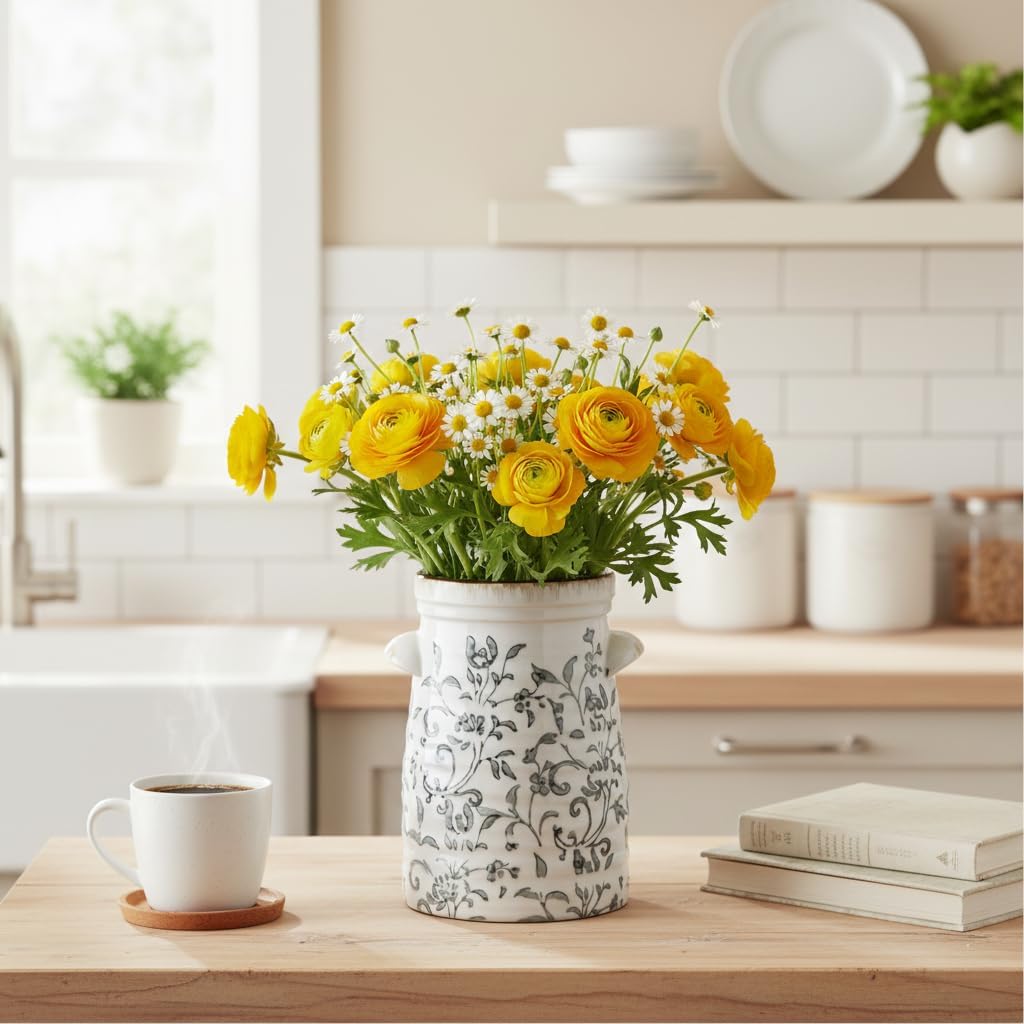 Rustic Farmhouse Vases / 17323l-gray and White / 8 Inch