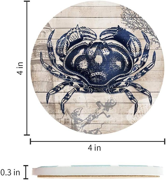 Absorbent Coasters Ceramic Thirsty Stone Navy Blue Octopus Seahorse Crab / Sea Animals / Natural