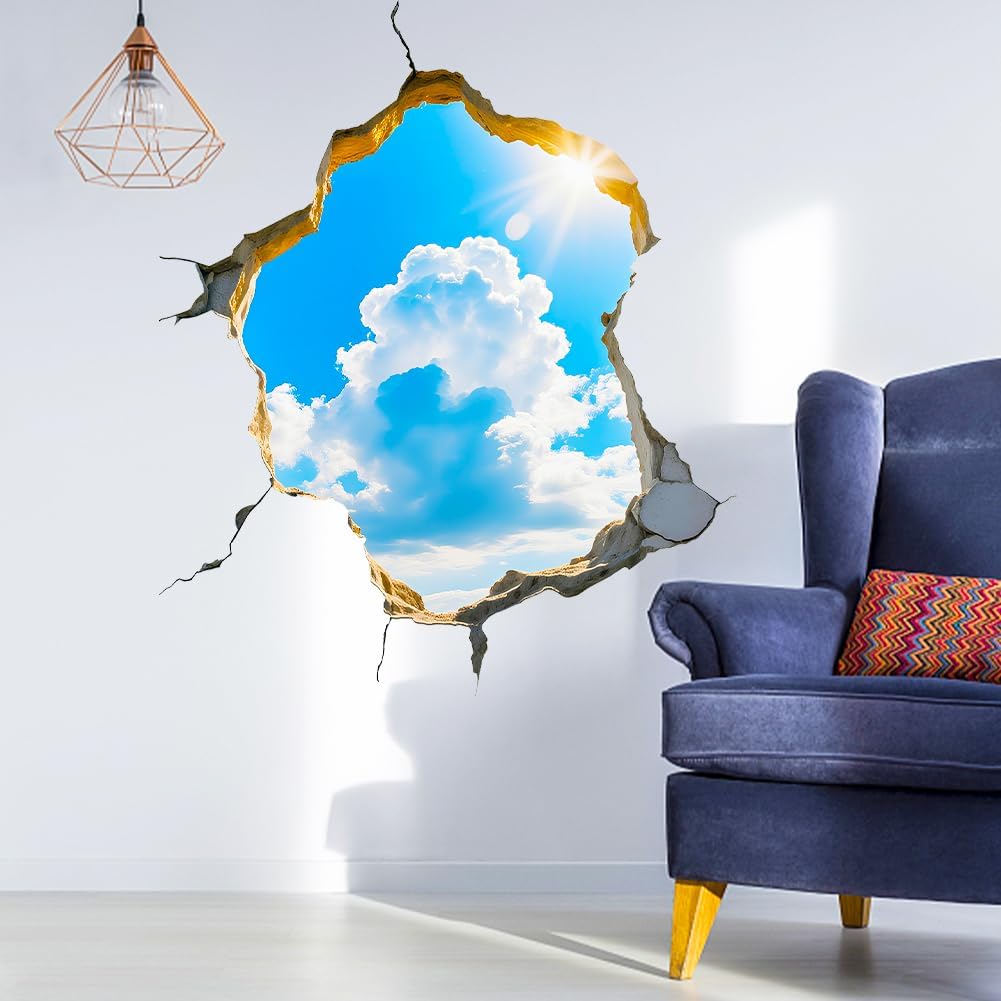 3D Broken Wall Sticker Clouds Peel and Stick Wall Decal Funny Ceiling Decal / Sky / Set of 2