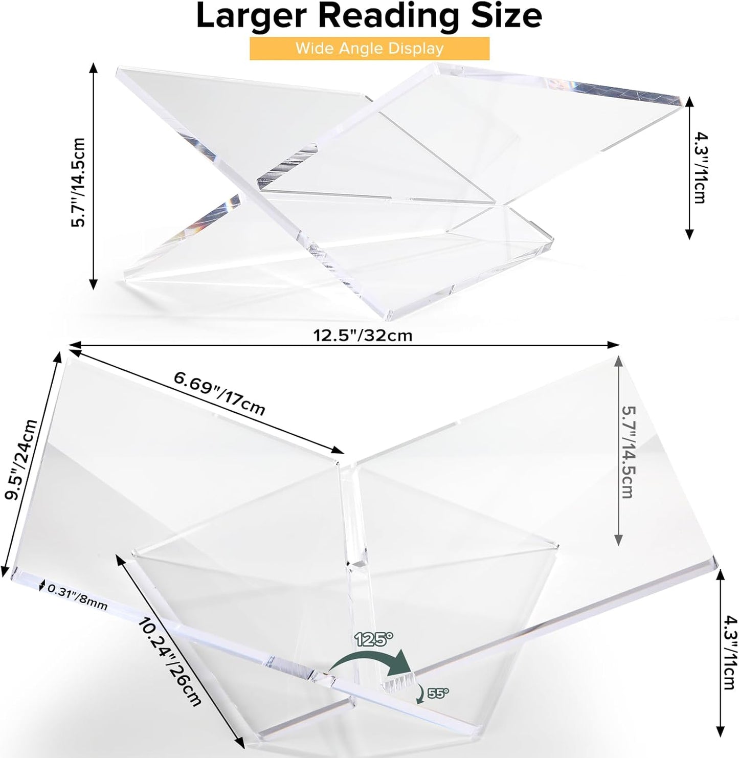 Acrylic Book Stand Acrylic Book Holder / Clear / Large / 12.5 x 9.5 x 5.7