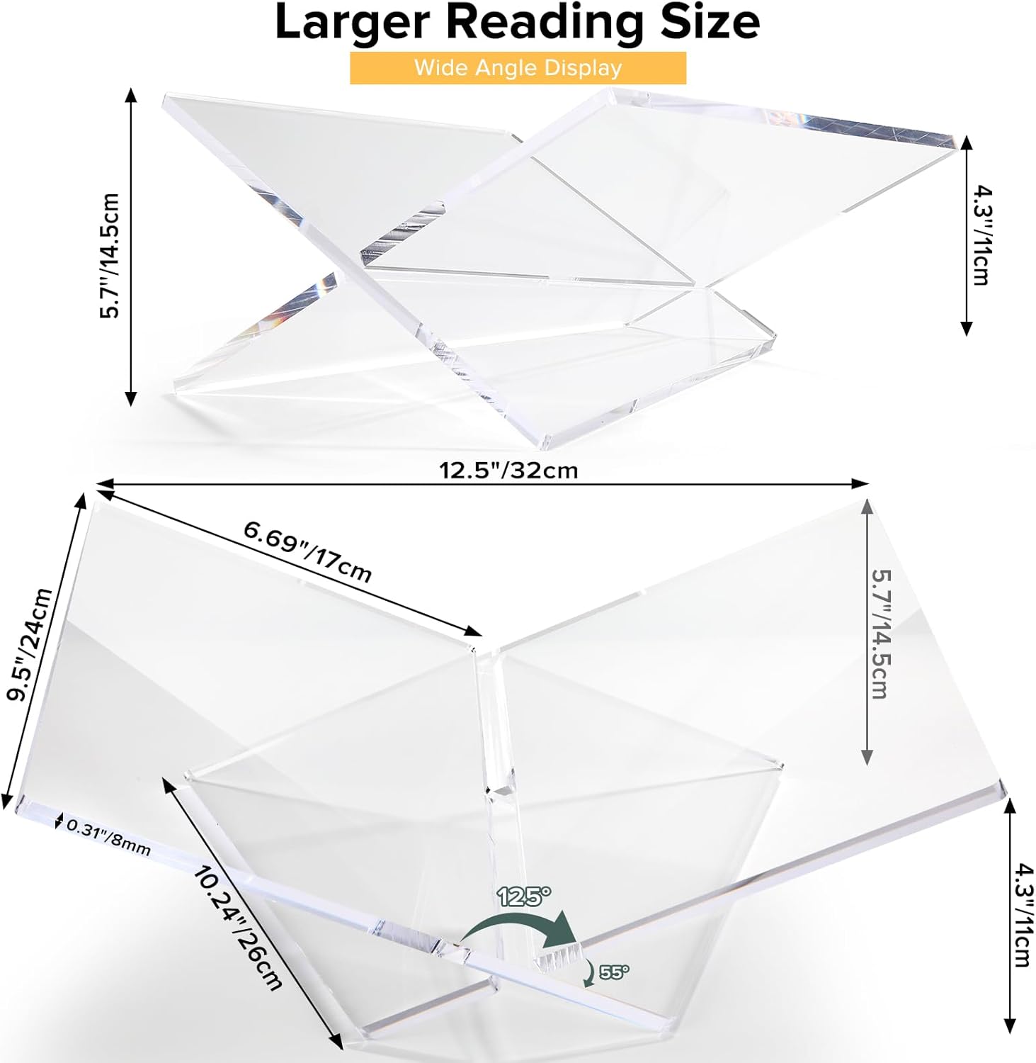 Acrylic Book Stand Acrylic Book Holder / Clear / Large / 12.5 x 9.5 x 5.7