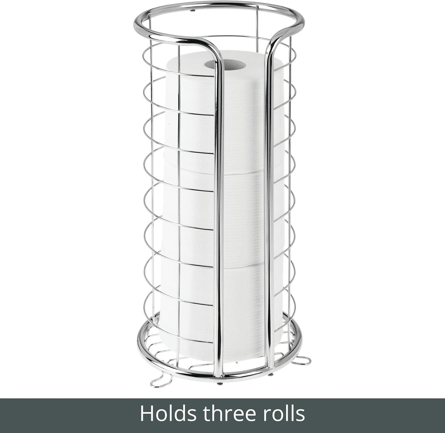 mDesign Metal Free Standing Toilet Paper Organizer Stand - 3 Rolls of Jumbo Toilet Tissue Storage - Bathroom Decor