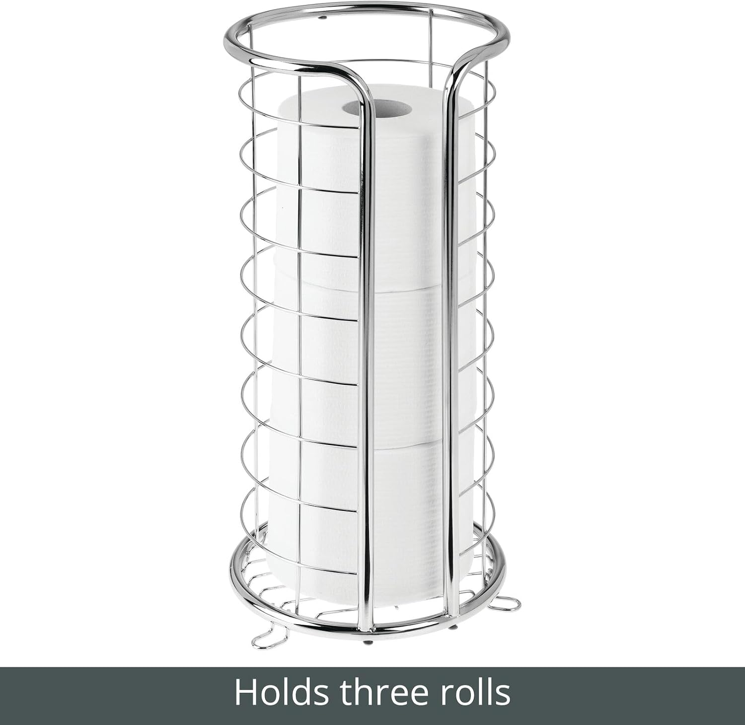 mDesign Metal Free Standing Toilet Paper Organizer Stand - 3 Rolls of Jumbo Toilet Tissue Storage - Bathroom Decor