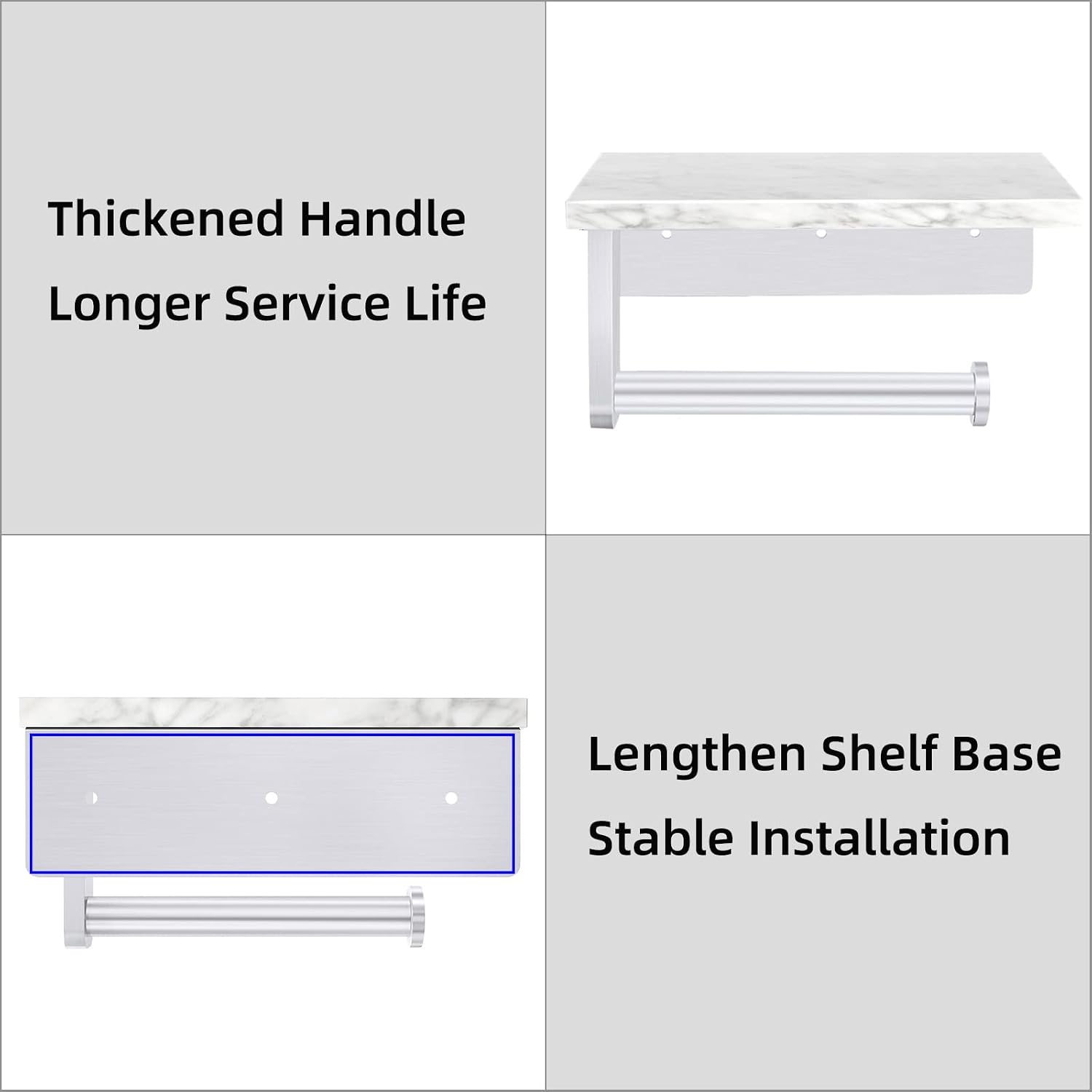 Gypie Toilet Paper Holder with Marble Shelf, Wall Mounted Brushed Nickel | Stainless Steel Tissue Roll Paper Holder