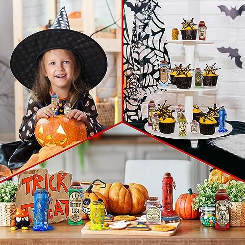 174 Pcs Apothecary Bottles with Cork, Indoor Witchcraft Supplies - Halloween Decorations with Labels, Pendants, Candles, Eye Screws, Twines for Tiered Tray Decor