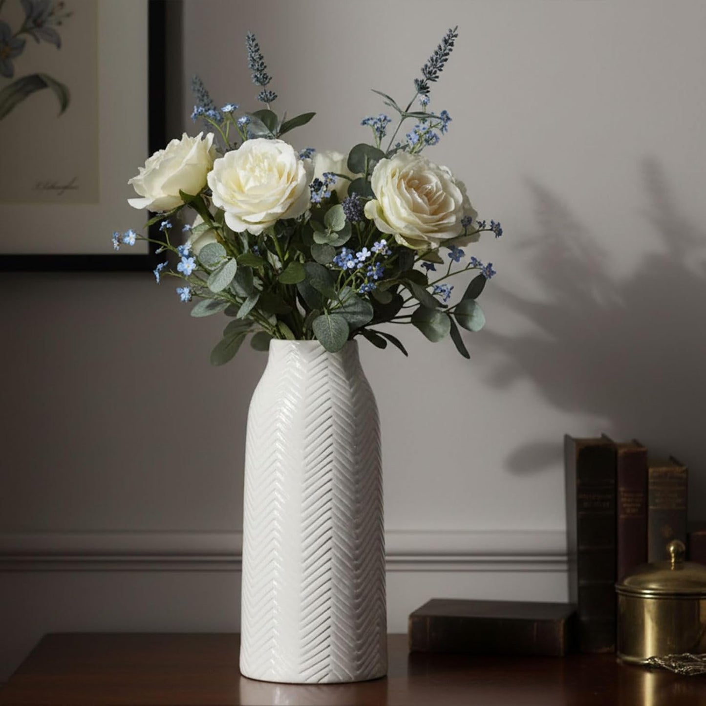 Vase for Flowers Ceramic Vase for Decor / 6d'' x 12"H / White