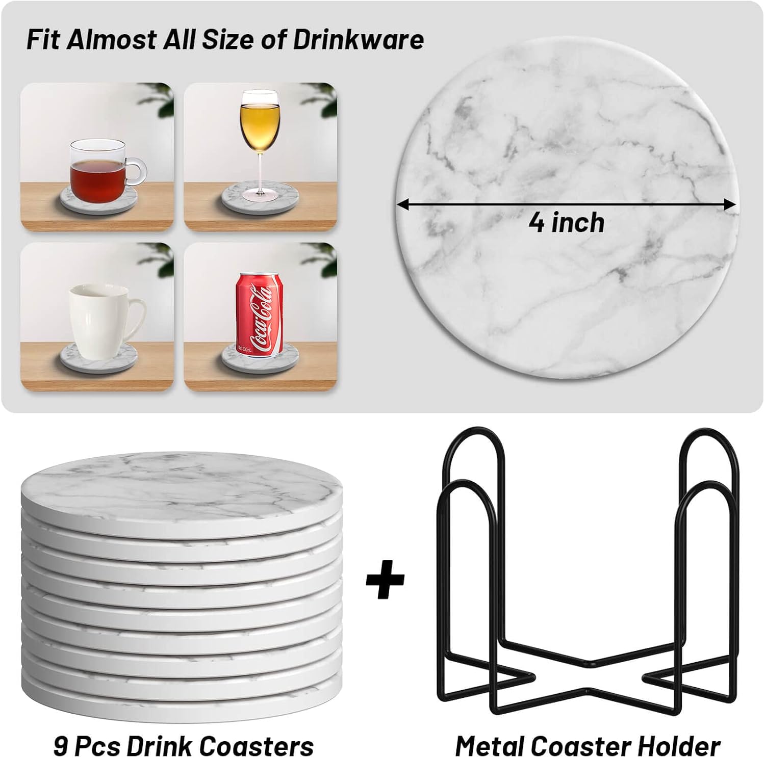 Holder / Ceramic Coasters for Drinks / White / Set of 9
