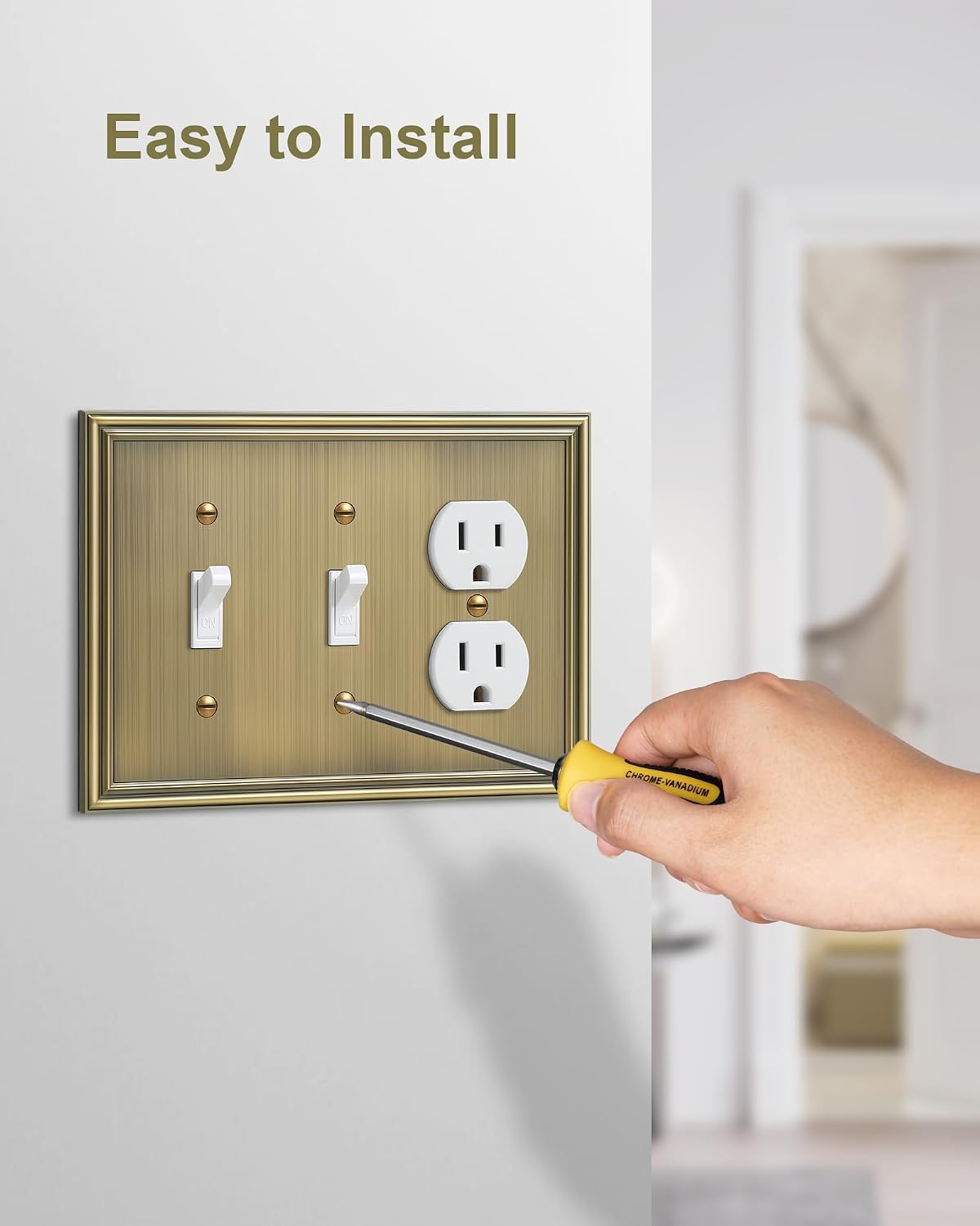 2-Pack Zinc Alloy Combo Double Toggle/Single Duplex Outlet Covers | Decorative Switch Plate Covers, Wall Plates for