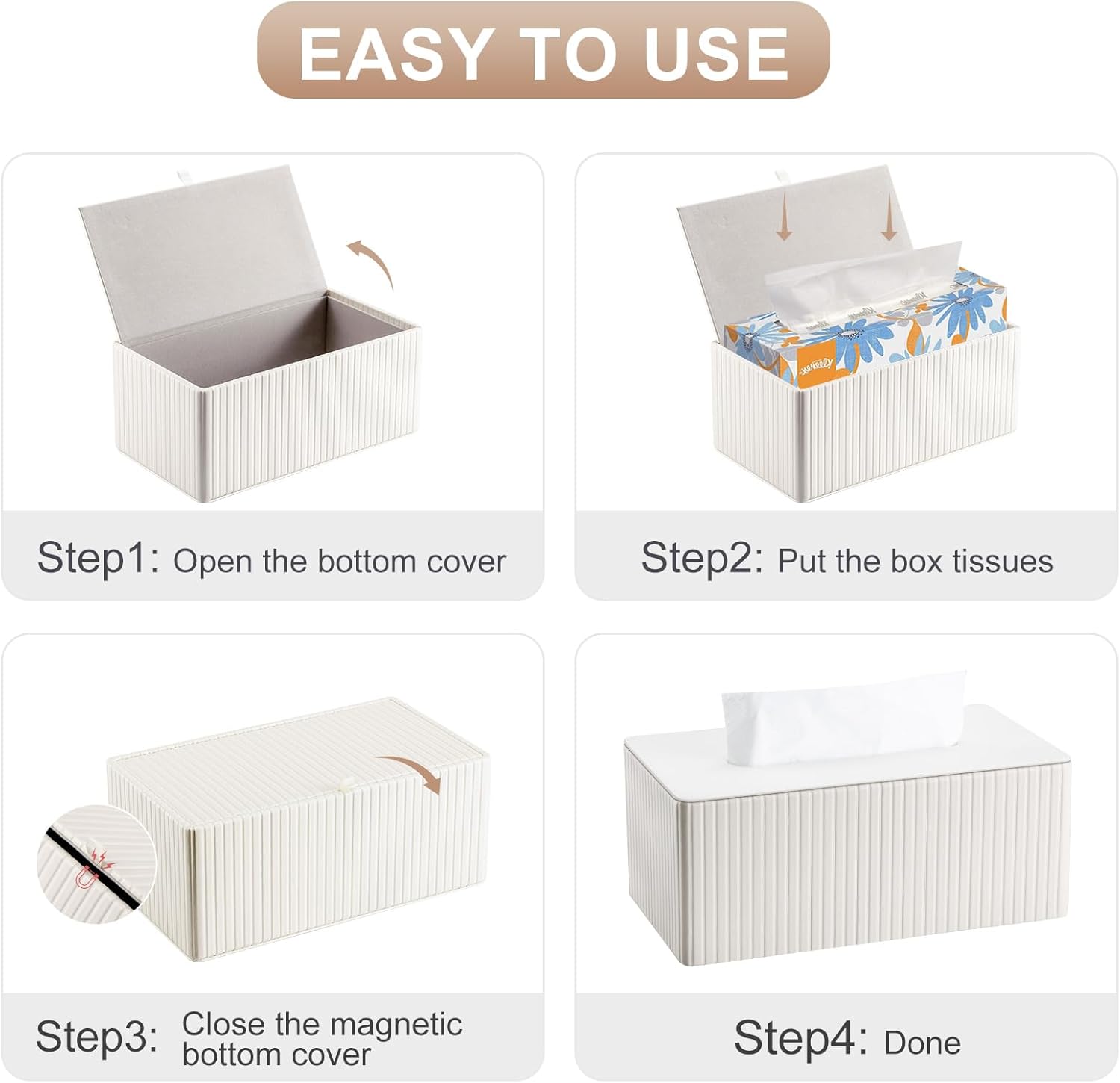 Napkin & Facial Tissue Holder / Off-white Stripe