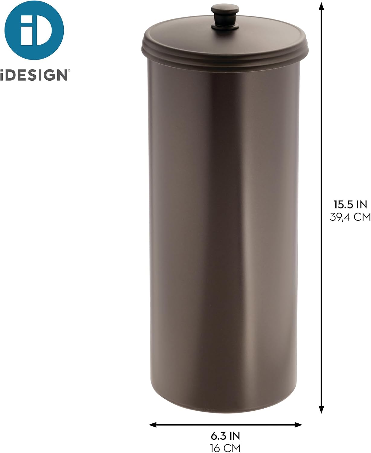 iDesign Freestanding Bathroom Toilet Paper Storage Holder, 2-Pack, Bronze | With Lid, Holds 3 Extra Rolls