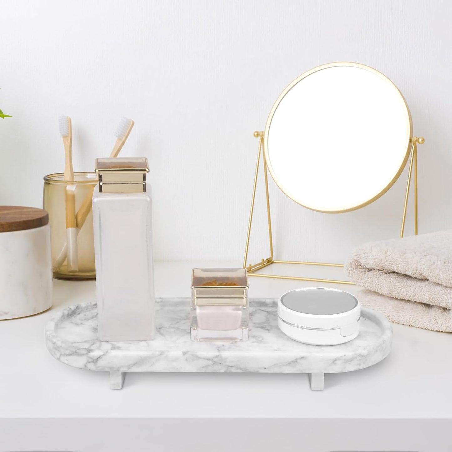 Marble Oval Bathroom Vanity Tray / White Grey with Leg