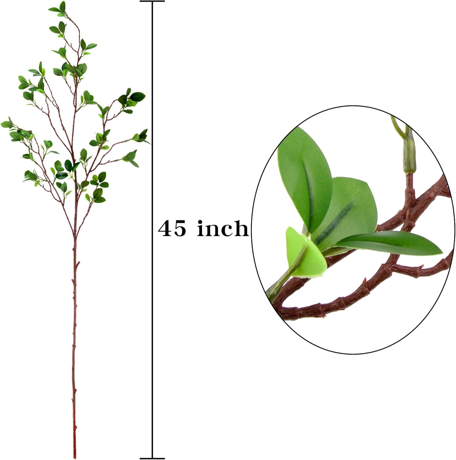 3 Packs 45" Artificial Ficus Stems Faux Branches Leaf Stem Fake Bushes Shrubs / Green / Set of 3