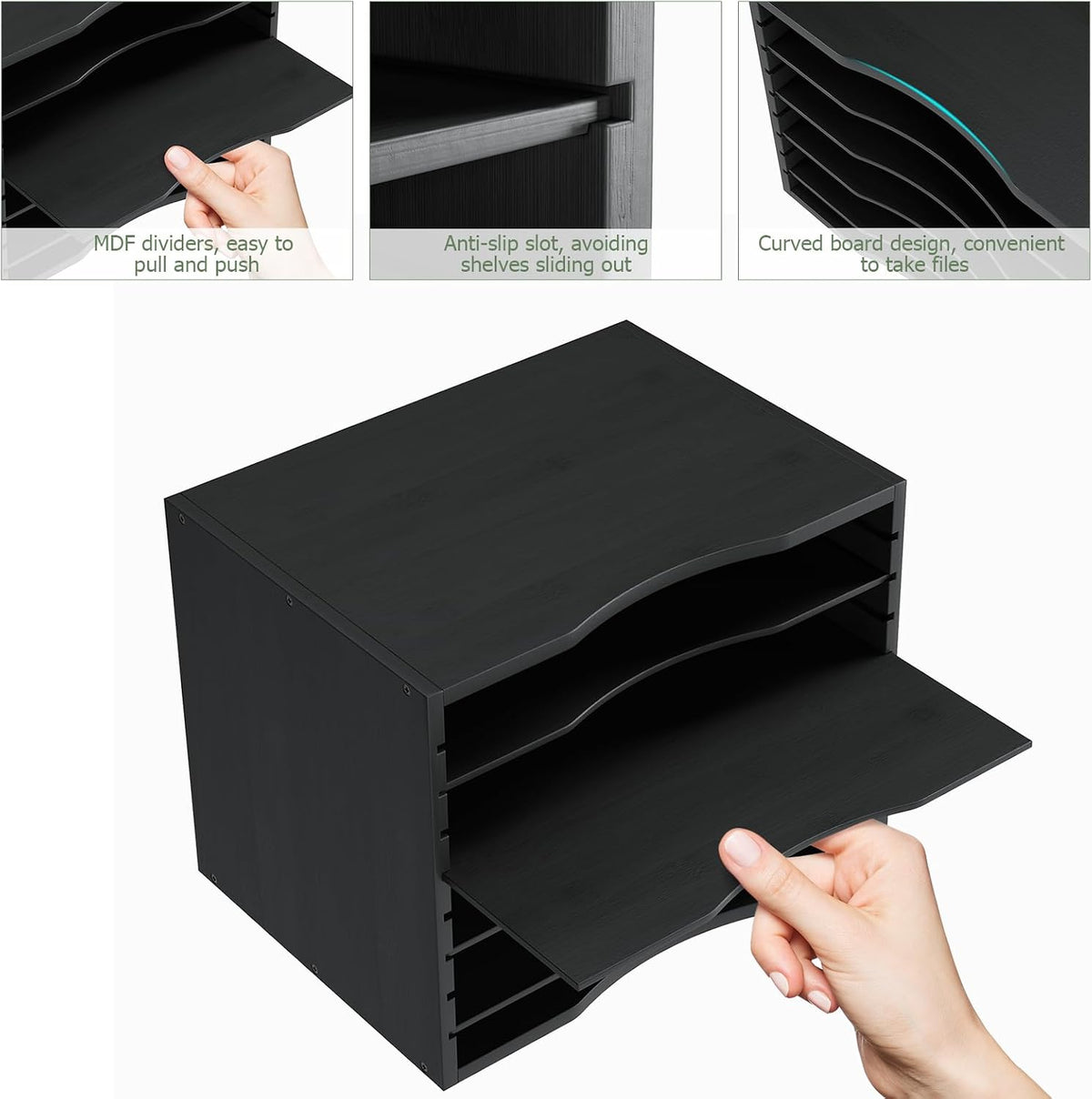 Bamjoy Wood 5 Tier Desktop Organizer, Paper Organizer Mail Sorter, File Holder Letter Document Storage with Adjustable