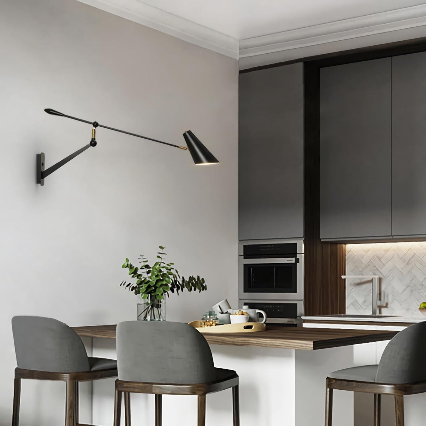 Adjustable Directional Plug in wall Light Swing arm, Unique Long Pole wall Lamps for Living Room Sofa Background Wall