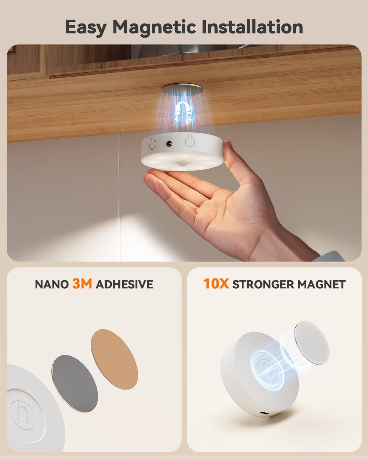 Rechargeable Puck Lights with Remote 8 Pack Under Cabinet Lighting Wireless | Motion Sensor Lights Indoor, 3 Color