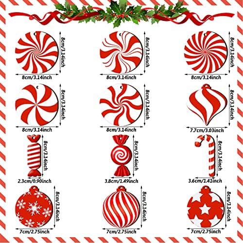 Qunclay 36 Pcs Halloween Wood Hanging Ornaments Red and White Peppermint
