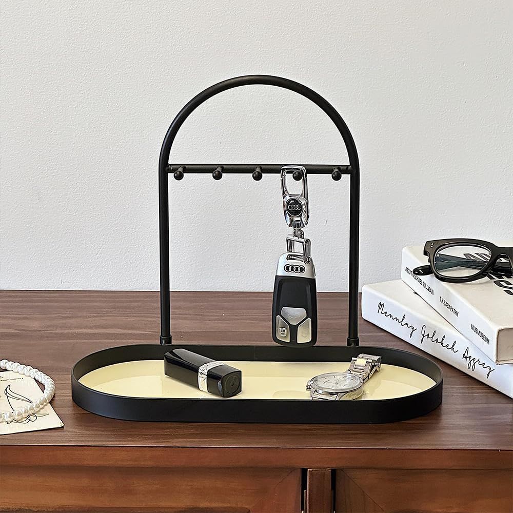 Metal Jewelry Organizer Stand & Key Holder Tray / Matt Creamy