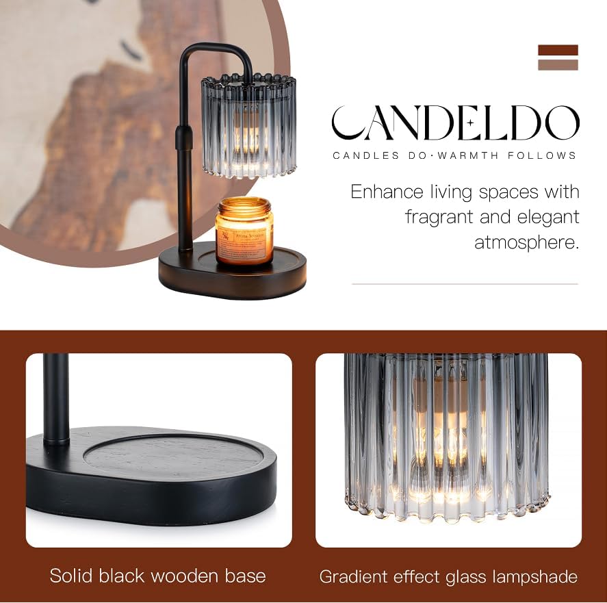 Candle Warmer Lamp with Timer: Black Wax Melt Warmer | Height Adjustable, Dimmable, with 2 Bulbs, Modern Farmhouse