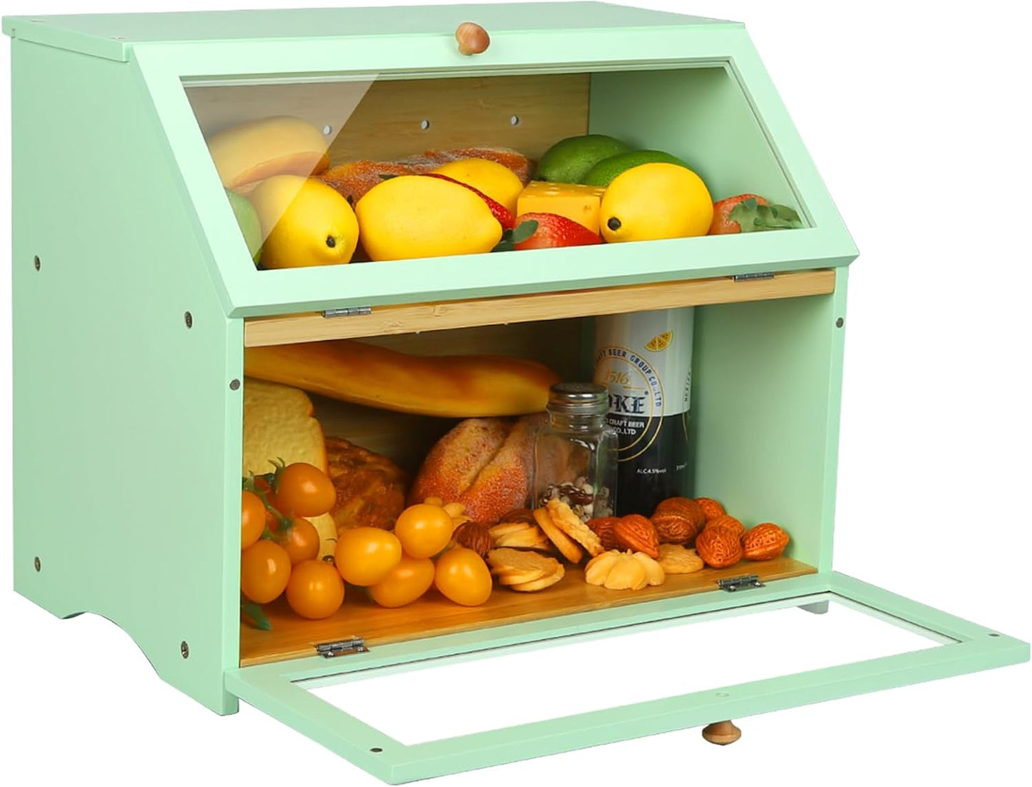 HOMEKOKO Double Layer Bread Boxes for Kitchen Countertop, Mint Green | Keeps Bread Fresh 3-4 Days, Large Capacity Fits